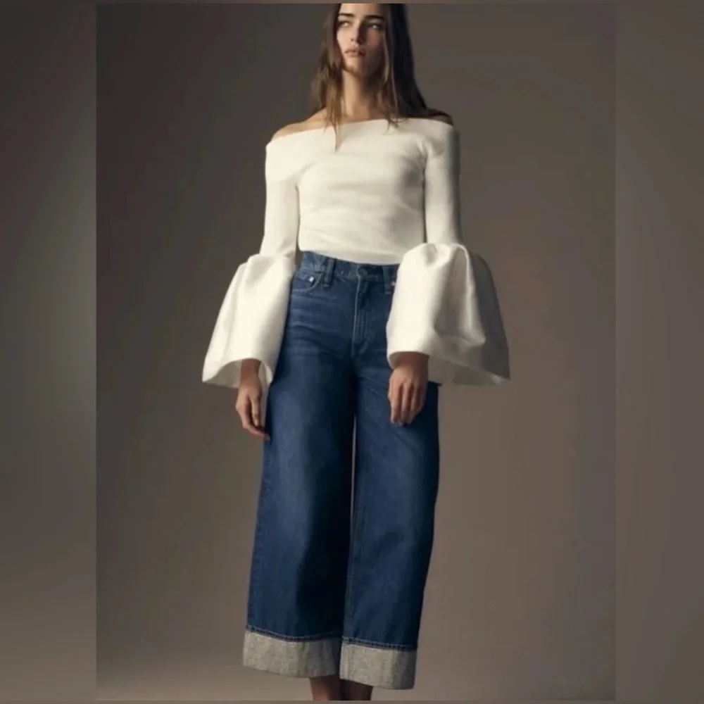 rag & bone Dark Blue Wide-Leg Cropped Jeans - Picture 3 of 5